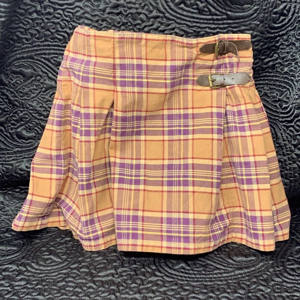 Gymboree Sz 6 Brown Purple Red Plaid Girls Skirt with Buckles